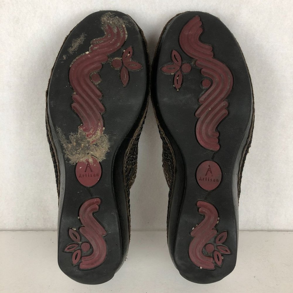 Clarks Artisan Women's Size 8.5M Brown Distressed Leather Slip On Wedge Mules - Picture 7 of 10